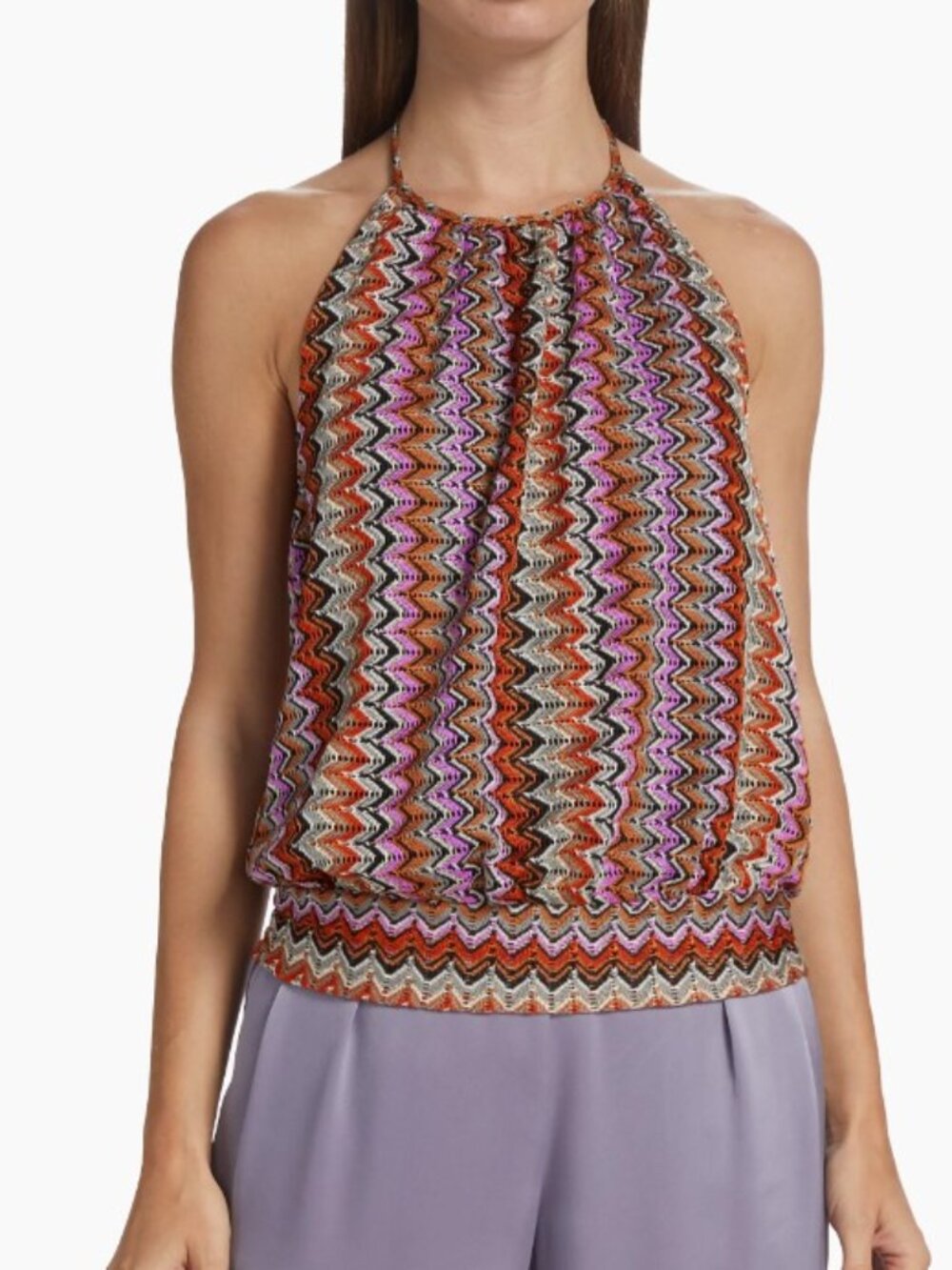 Ramy Brook Adda Zig Zag Open Knit Tank Top Halter Black Orange Pink Grey Small
